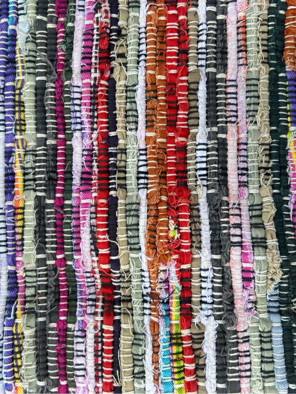 Vintage Rug Handwoven Multicolor Striped Rag Fringe Boho Runner Hallway 47x25